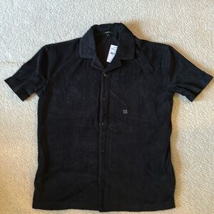 Men’s Express Black Textured Terry Button Up Shirt - Size Medium